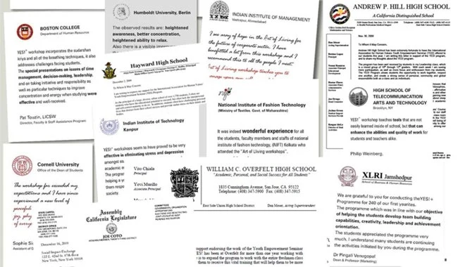 A collage of appreciation letters from Indian schools and institutions