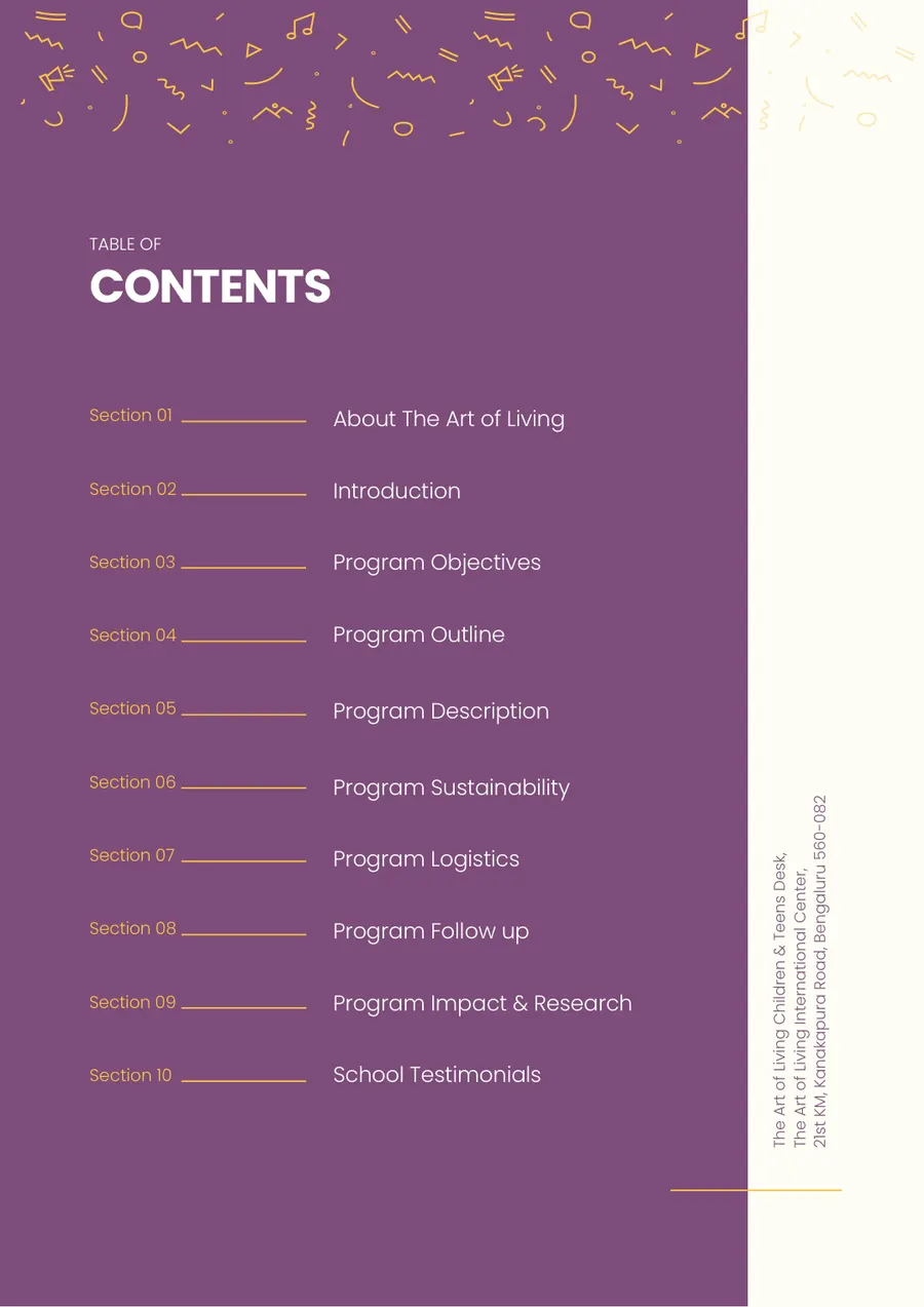 Proposal page 2: Table of contents