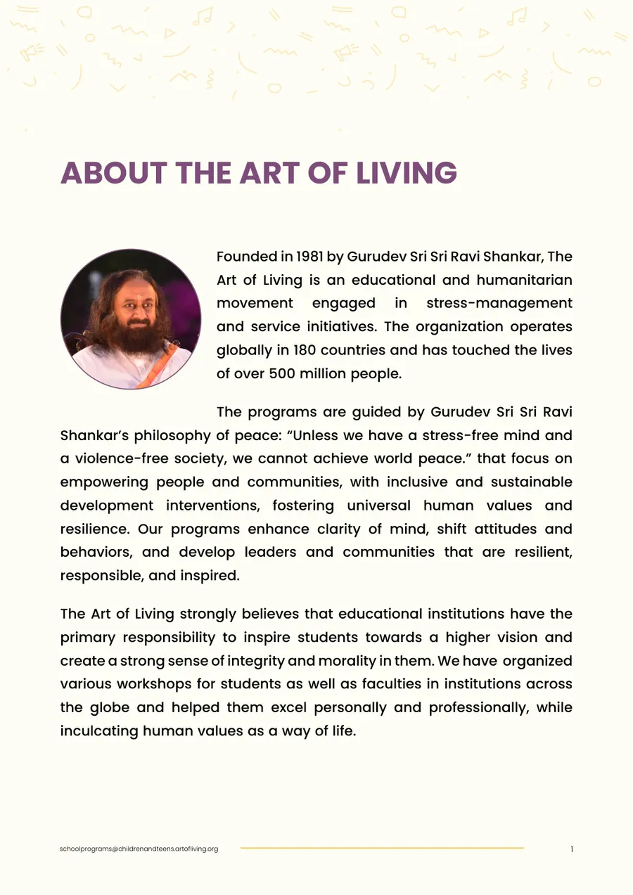 Proposal page 3: About the Art of Living