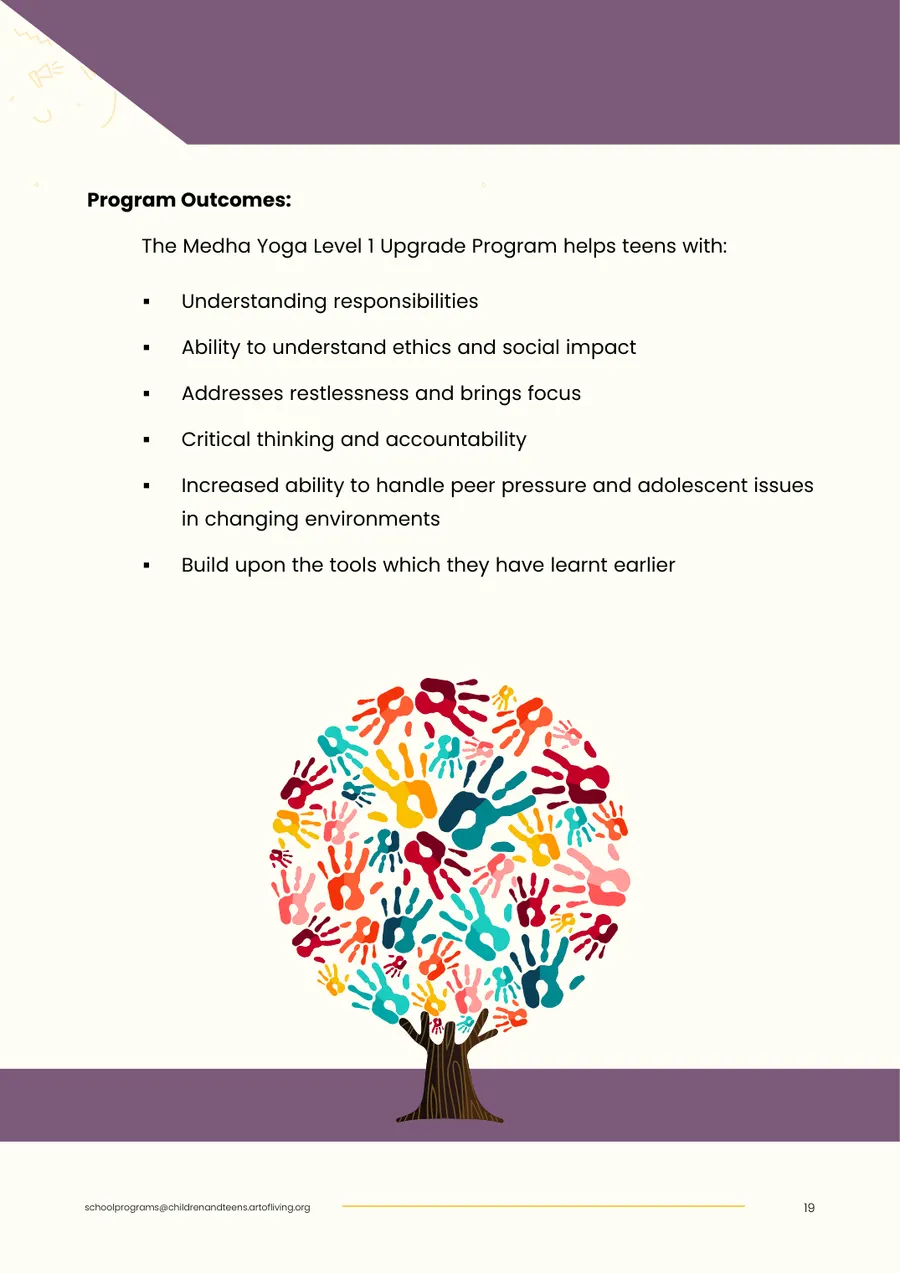 Proposal page 21: Medha Yoga Level 1 Upgrade program outcomes