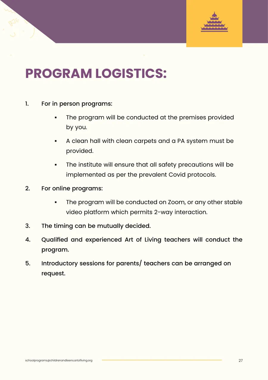 Proposal page 29: Program logistics